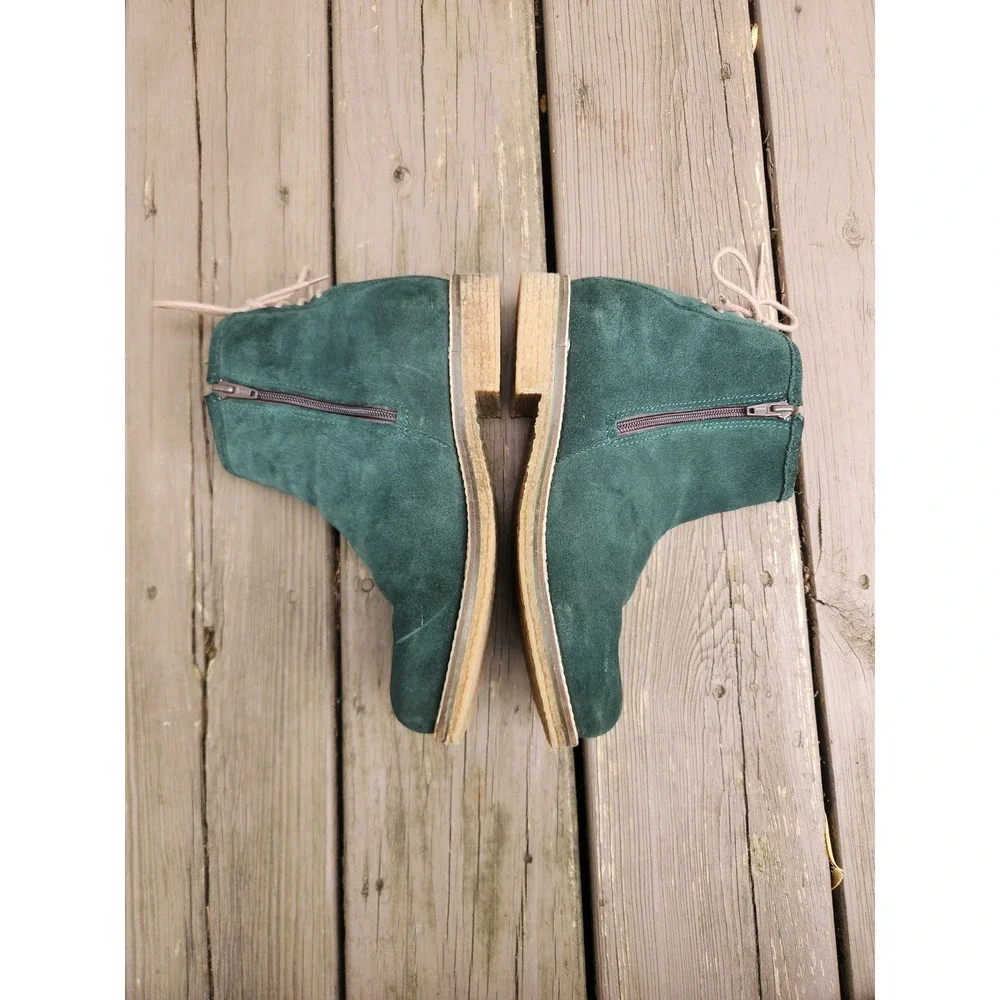 Bos & Co Ankle Boots Forest Green Suede Lace Up Back Zip EU 39
